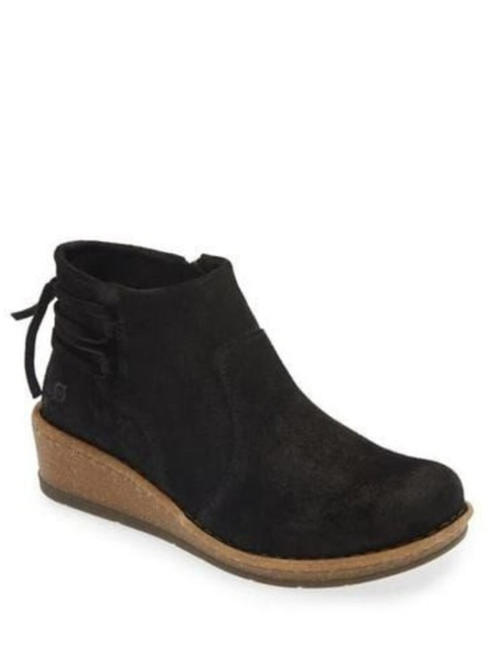Born Viana Wedge Boots Suede Leather Laces Booties Black Distressed Size 7 NEW